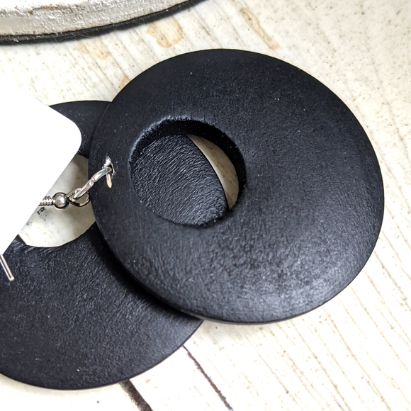 Boho Festival Carved Wood Round Dangle Earrings - Picture 7 of 9